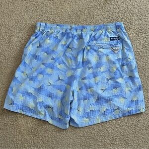 Columbia PFG Shorts Mens XL Blue Omni Shade Fishing Swim Trunks Graphic